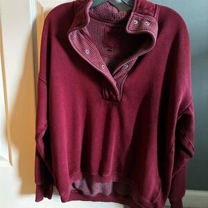 aerie Burgundy Snap Henley Pullover Sweatshirt